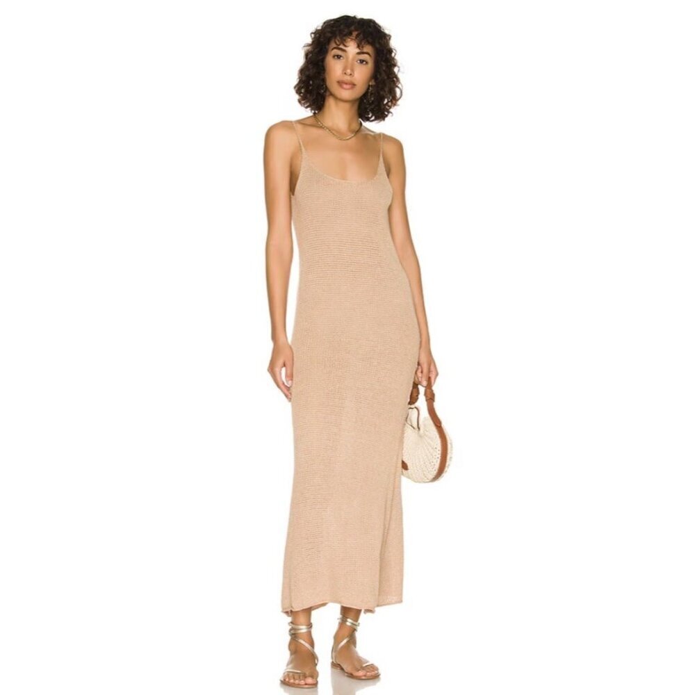 ONIA Dress Womens L Open Knit Linen Textured Swim Neutral Coverup Sweater NEW